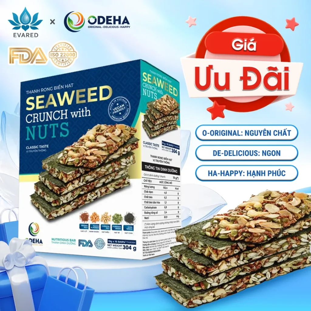 Thanh rong biển hạt ODEHA vị wasabi, phô mai, phô mai cay, dầu mè, truyền thống