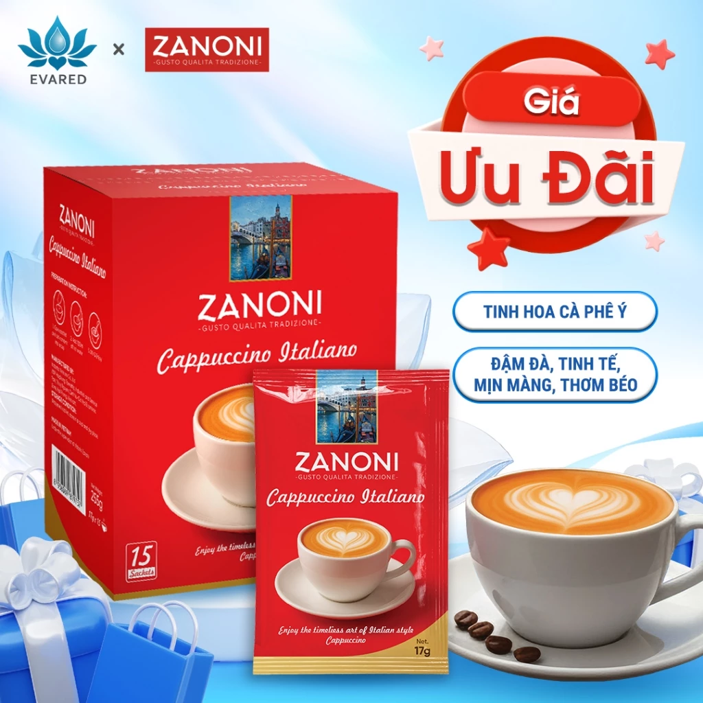 Cà Phê Cappuccino hòa tan ZANONI Cappuccino Italiano phong vị Ý hộp 15 gói 255g – Eva Red Store